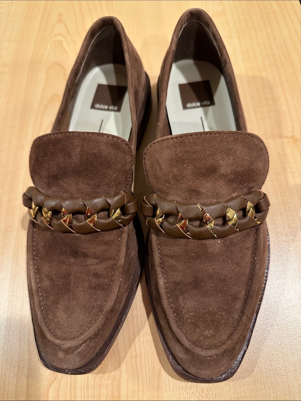 Dolce Vita Women's Brown Suede Chain-Trim Loafers